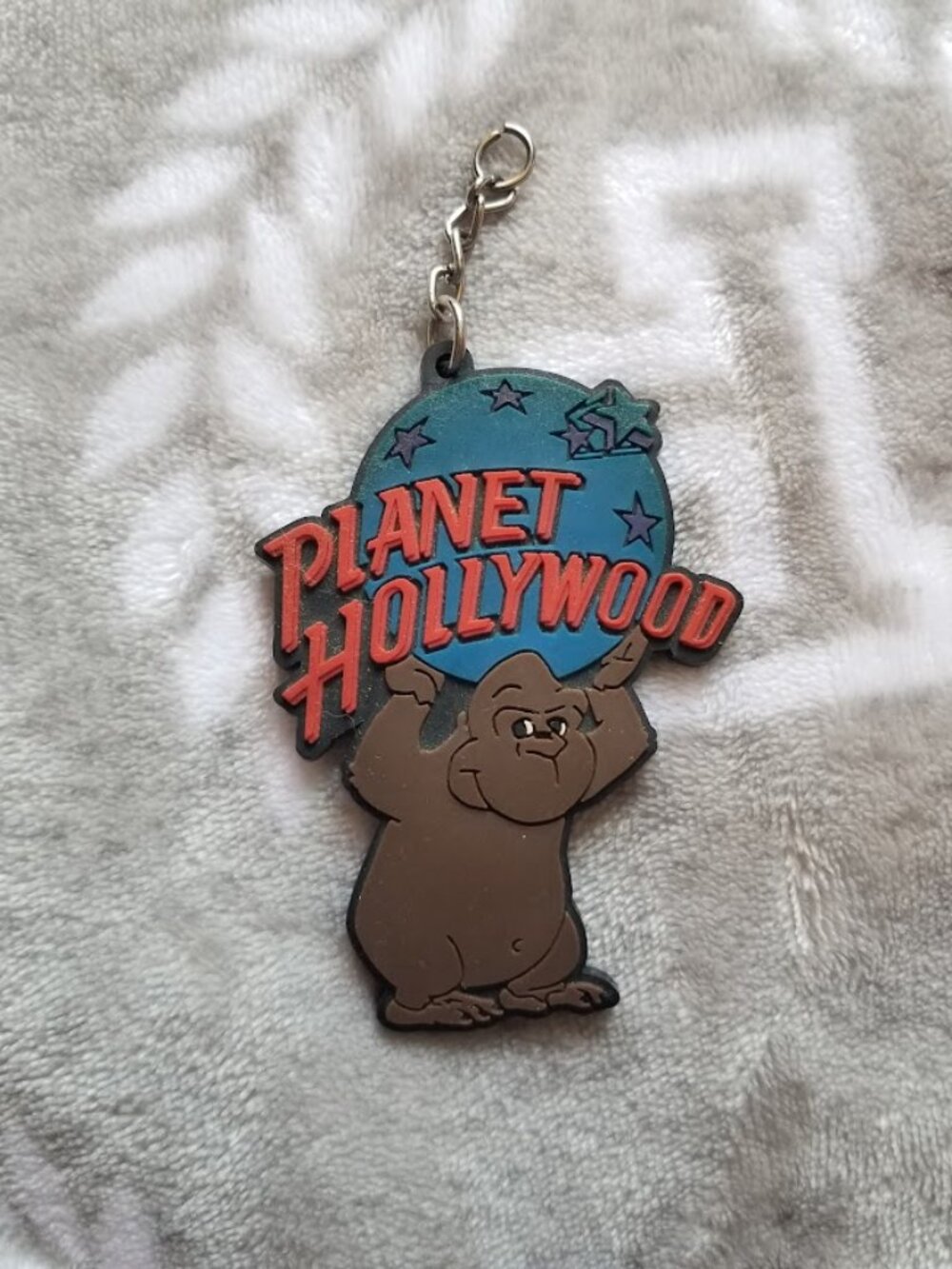 Planet Hollywood Keychain Brown Blue Red Gorilla Mascot VTG Y2K